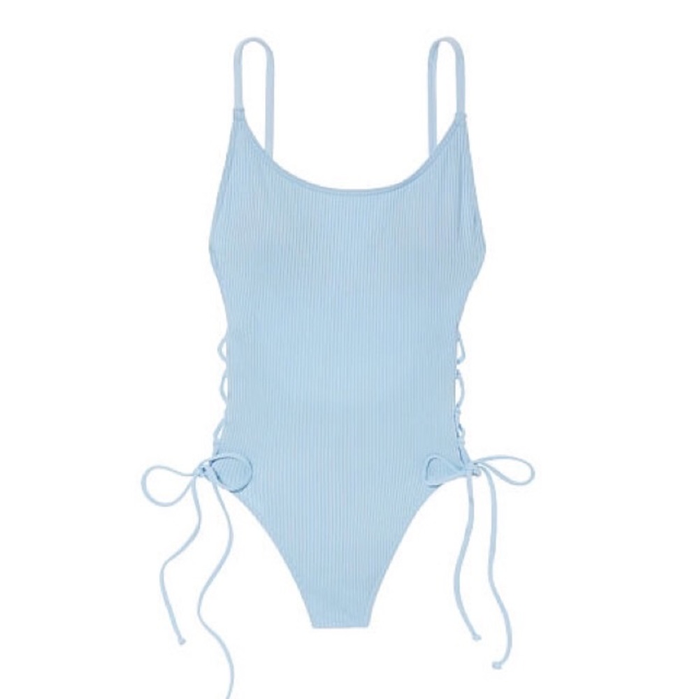 PINK Ribbed Lace-Up One-Piece Monokini Bodysuit